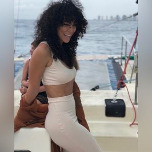 2 piece cream midi skirt set